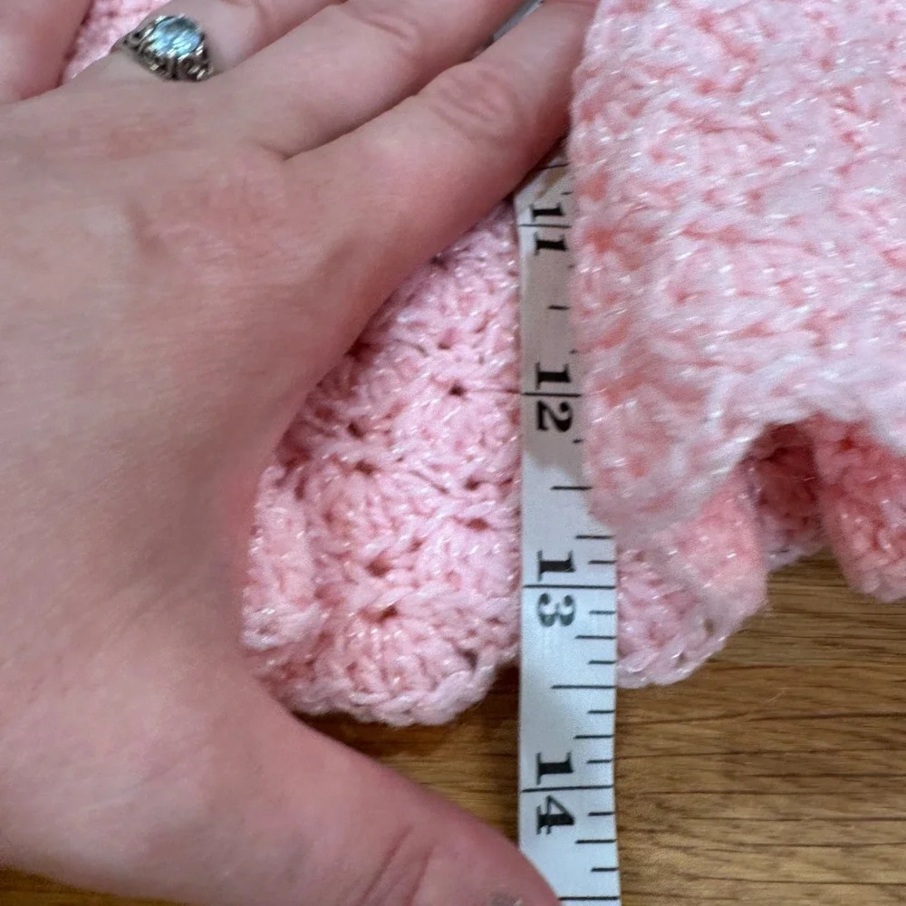 Handmade Pink Crochet Baby Dress Shimmer Knit Peter Pan Collar Shell 12-18M